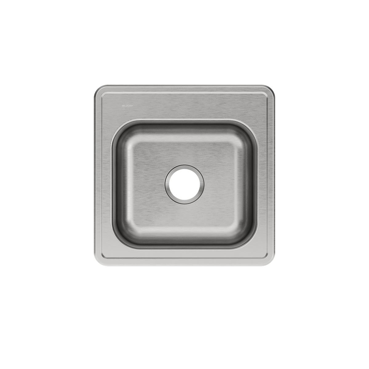 Stainless steel drop-in laundry sink with single bowl and one drain hole, viewed from above.