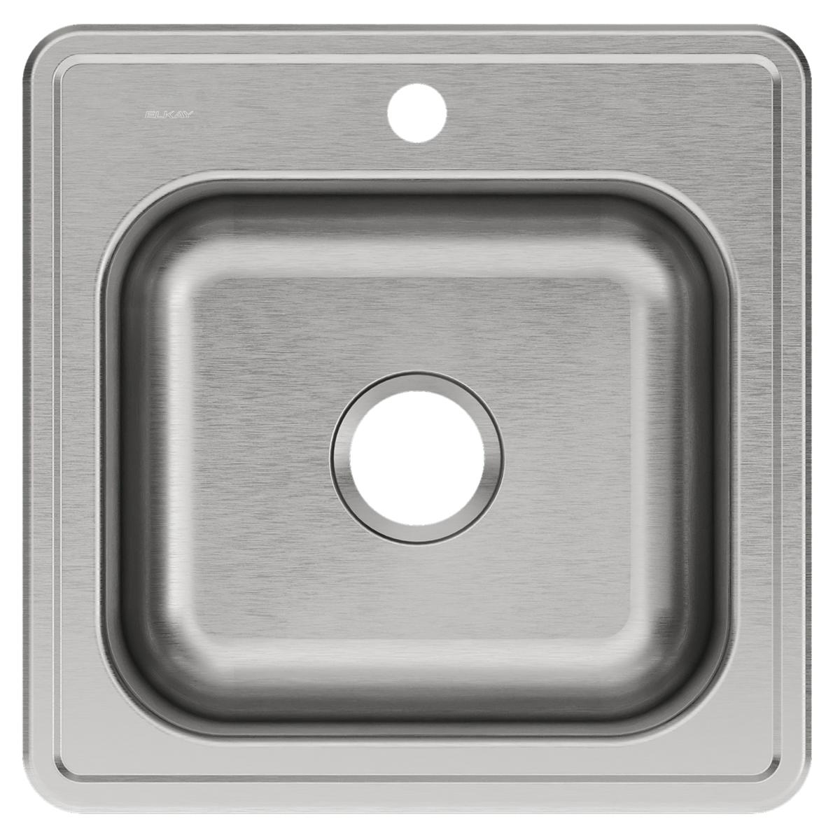Stainless steel square drop-in laundry sink with single bowl and one faucet hole.