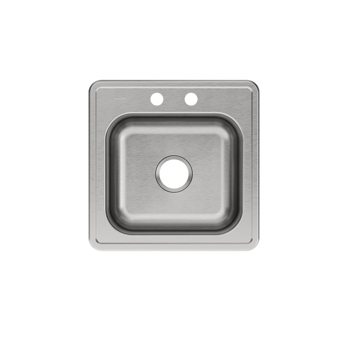 Stainless steel drop-in laundry sink with single bowl and two faucet holes on top rim.