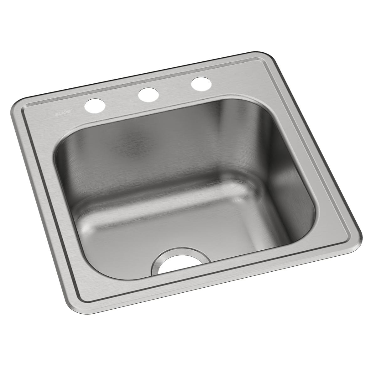 Stainless steel drop-in laundry sink with single bowl and three faucet holes along the rim.