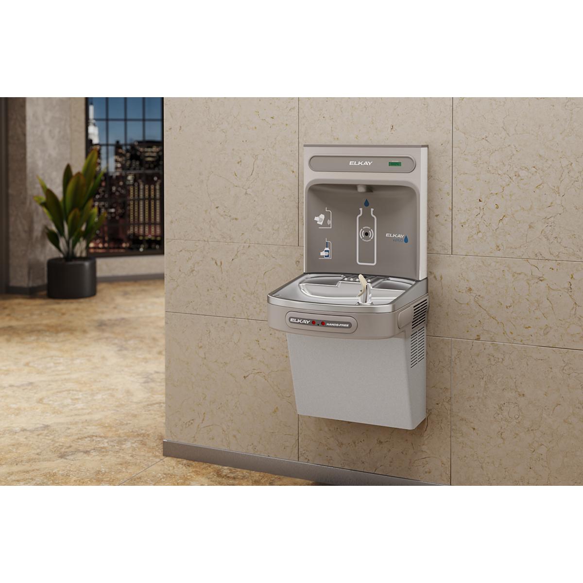 Elkay ezH2O Bottle Filling Station with Single ADA Cooler Hands Free Activation Non-Filtered Refrigerated Light Gray