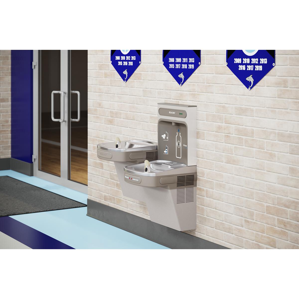 Elkay ezH2O Bottle Filling Station with Bi-Level ADA Cooler Hands Free Activation Non-Filtered Refrigerated Light Gray