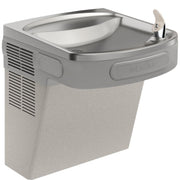 Light gray granite wall-mounted water cooler with curved basin and single foot pedal lever.