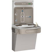 Light gray Elkay ezH2O bottle filling station with single ADA cooler, featuring bottle fill spout and drinking fountain outle