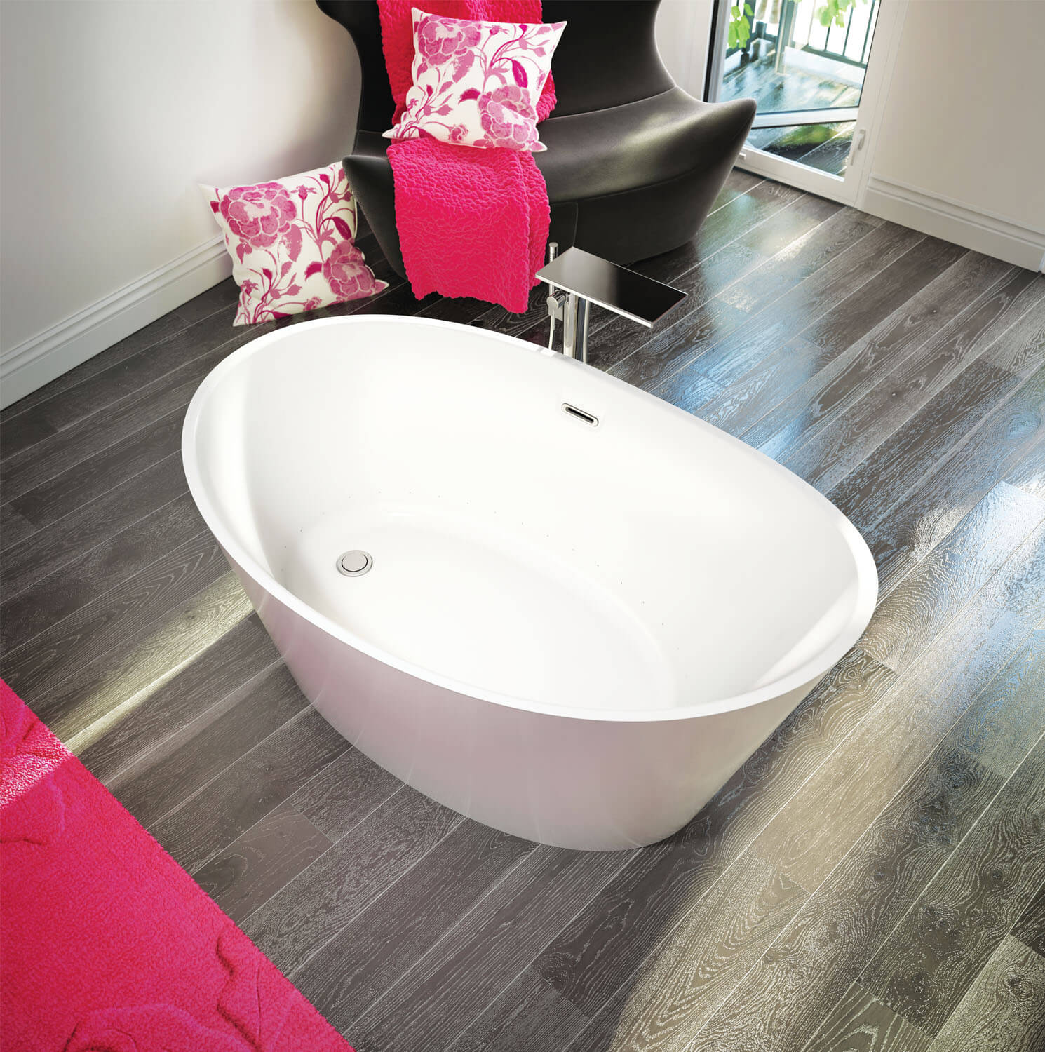 Bain Ultra Evanescence 5936 Oval Freestanding 1-Person 51 Gallon Soaker Bathtub with 1-1/2" Standard Deck in Black/White - BEVFOF00N-66