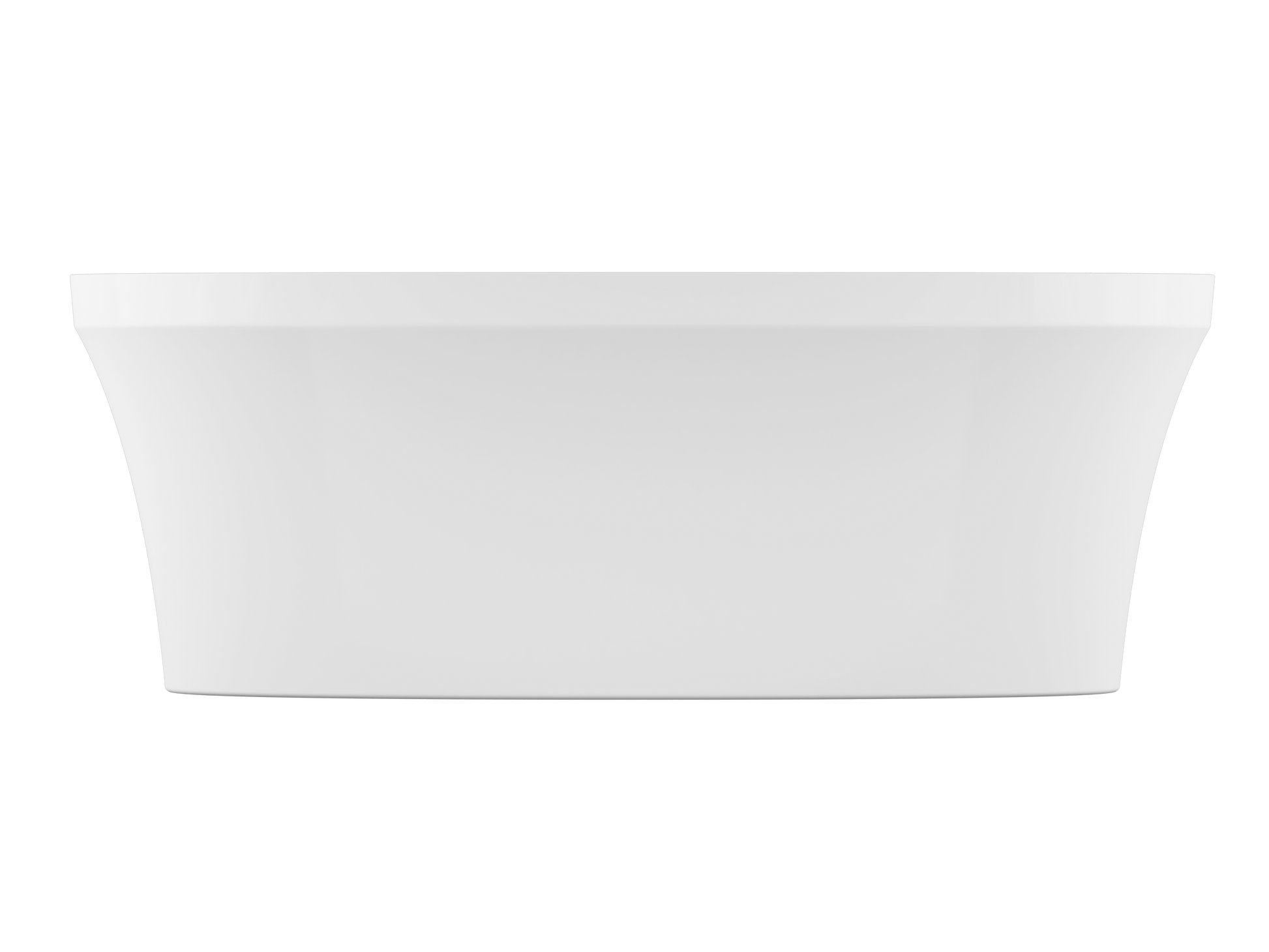 White oval freestanding soaker bathtub with curved sides and sloped rim, shown from side angle.