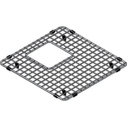 Stainless steel sink grid with square opening and cross-hatch pattern for bottom basin protection.