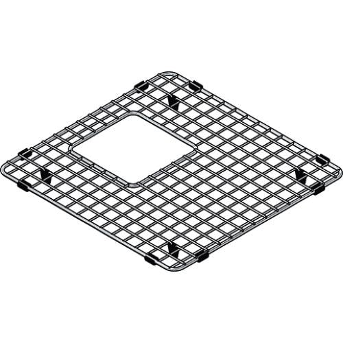 Stainless steel sink grid with square opening and cross-hatch pattern for bottom basin protection.