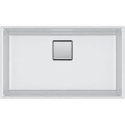 Polar white undermount granite sink with single rectangular bowl and centered drain.