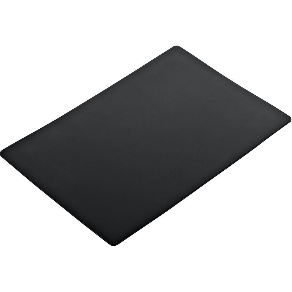 Black soft pad cutting board with rounded corners displayed at an angle.