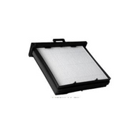 White pleated filter panel with black plastic frame and handle for Panasonic ceiling fan ventilation system.