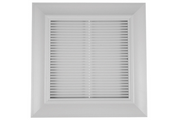 White square ventilation grille with horizontal slats and recessed frame.