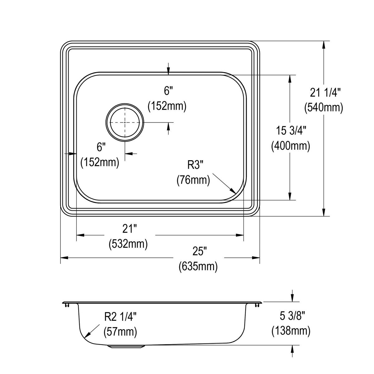 Elkay Dayton Stainless Steel 25" x 21-1/4" x 5-3/8", MR2-Hole Single Bowl Drop-in Sink with Left Drain