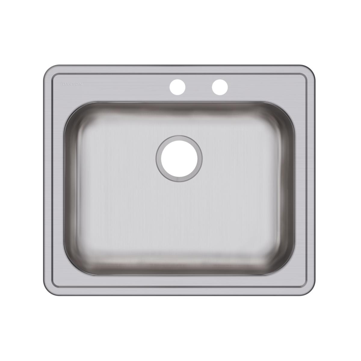 Stainless steel drop-in sink with single bowl, rounded corners, and two pre-drilled holes on the rim.