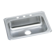 Stainless steel drop-in sink with single bowl, three holes along the rim, and integral drain.