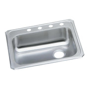 Stainless steel drop-in sink with single bowl, four mounting holes along top rim, and drain opening on right side.