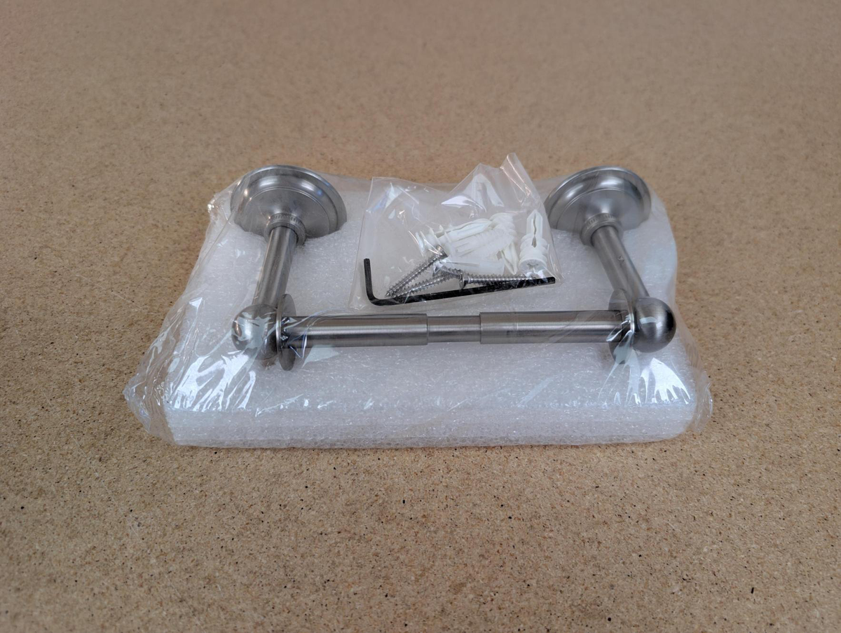 CLOSEOUT Ginger London Terrace Wall Mounted Double Post Toilet Paper Holder - Satin Nickel