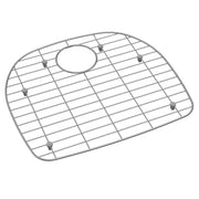 Stainless steel sink grid with square mesh pattern and circular center opening, featuring corner feet.
