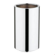 Chrome-plated cylindrical sleeve with polished finish and open top and bottom ends.