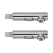 Two stainless steel pull-out spray heads with threaded connectors and spray nozzles.