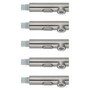 Five stainless steel pull-out spray heads with threaded connectors and trigger buttons.
