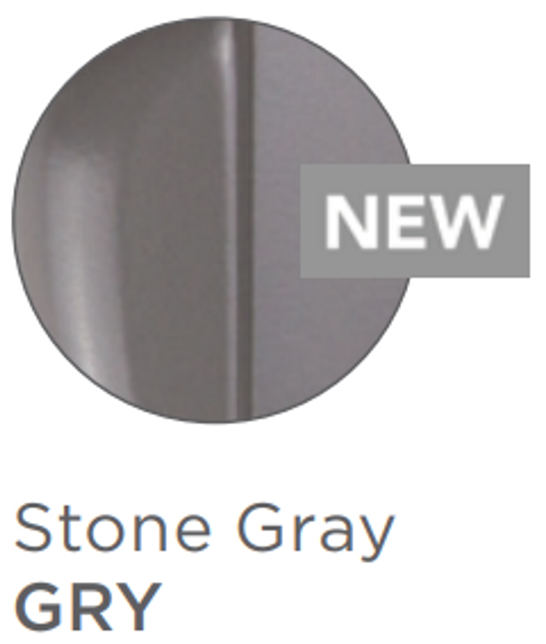 Stone grey circular shower head with vertical lever detail and matte finish.