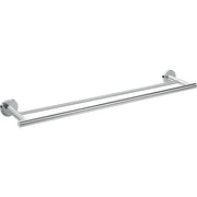 Chrome dual towel bar with two parallel horizontal rails mounted on circular wall brackets.