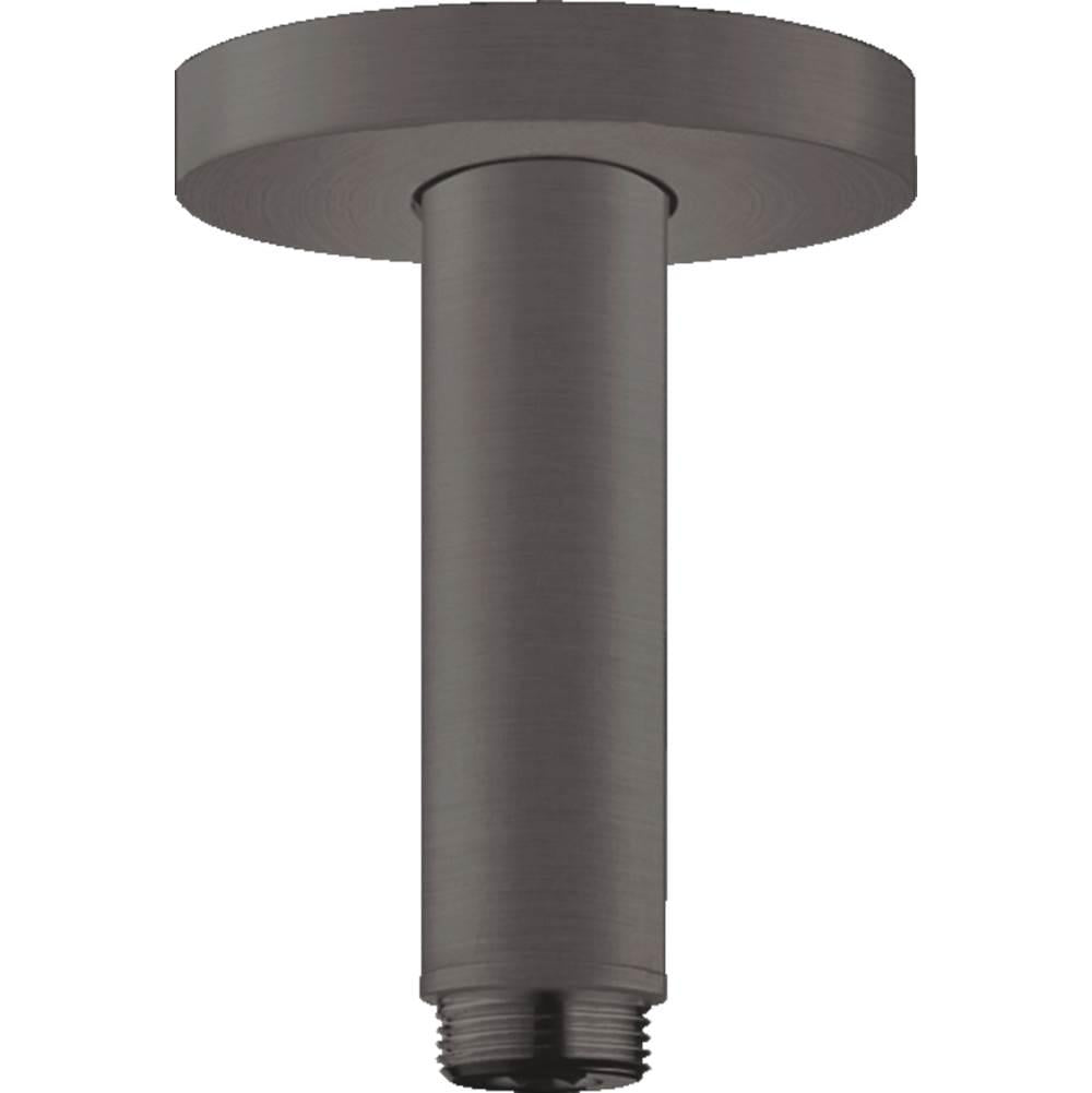 Brushed black chrome cylindrical extension pipe with round ceiling mount flange and threaded connector end.