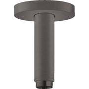 Brushed black chrome cylindrical extension pipe with round ceiling mount flange and threaded connector end.