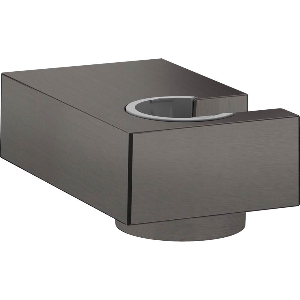 Brushed black chrome handshower holder with oval grip opening and rounded base mount.
