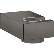Brushed black chrome handshower holder with oval grip opening and rounded base mount.