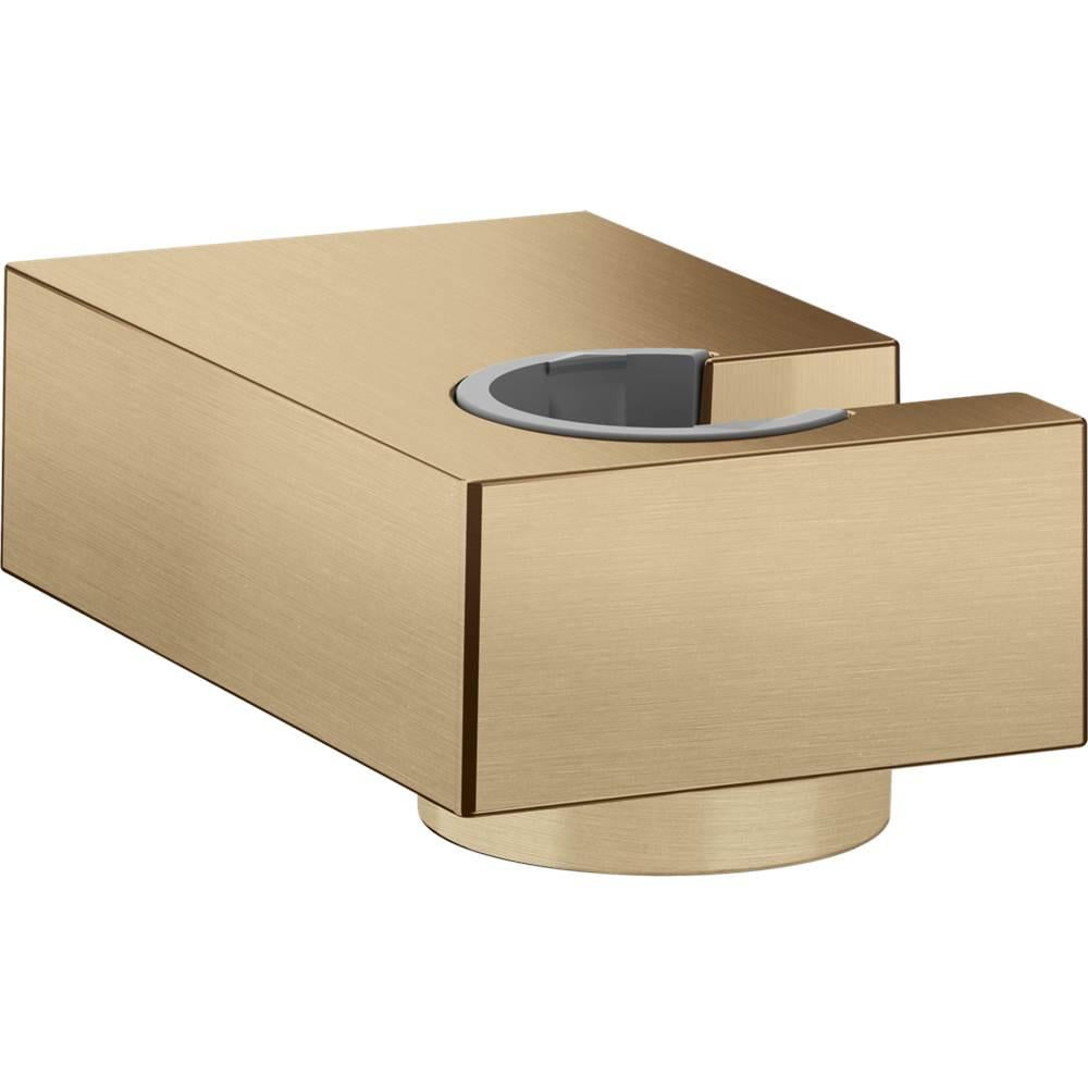 Brushed bronze rectangular handshower holder with oval opening and rounded base mount.
