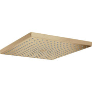 Brushed bronze square shower head with perforated face and small drainage holes throughout.