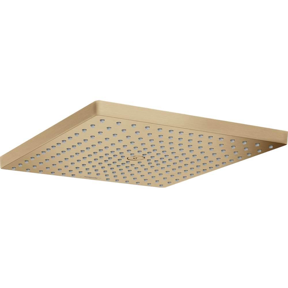 Brushed bronze square shower head with perforated face and small drainage holes throughout.
