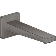 Brushed black chrome tub spout with rectangular wall-mounted escutcheon and angled delivery nose.