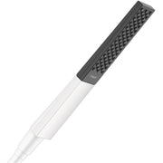 Rainfinity handshower with dark grey perforated head and white handle grip.