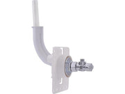 White plastic outlet box with curved inlet tube and chrome compression fixture valve connector on side.