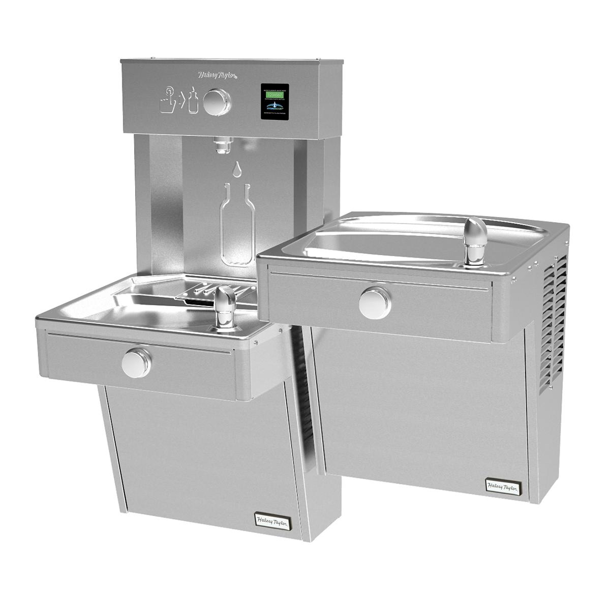 Elkay Halsey Taylor HydroBoost Vandal-Resistant Bottle Filling Station & Bi-Level Reverse ADA Cooler Non-Filtered Refrigerated Stainless