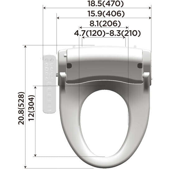 White round bidet toilet seat with electronic control panel on left side and adjustable nozzle mechanism on top.
