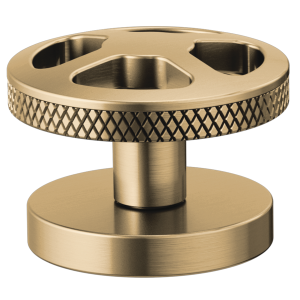 Champagne bronze wheel handle kit with crosshatch grip pattern and mounting base for lavatory faucet.