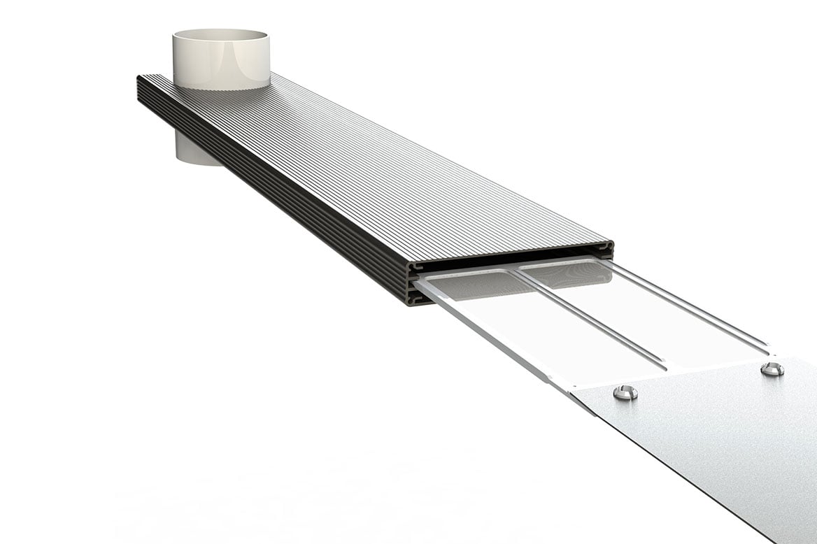 Panasonic Atmosphere Slim Lint Trap with white cylindrical connector and black ribbed housing for stackable dryer.
