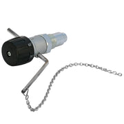 Danfoss draft regulator with black control knob, metal threaded connector, lever arm, and attached chain.