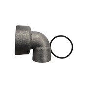 Metal elbow adapter with black O-ring and washer components for plumbing installation.
