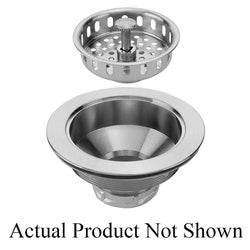 Polished chrome duo strainer with removable basket insert, shown disassembled in two parts.