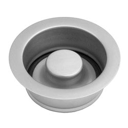 Polished chrome disposal flange with white rubber ring insert and dark gray rubber seal.