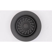 Gray plastic kitchen sink strainer with radial slot pattern, viewed from above.