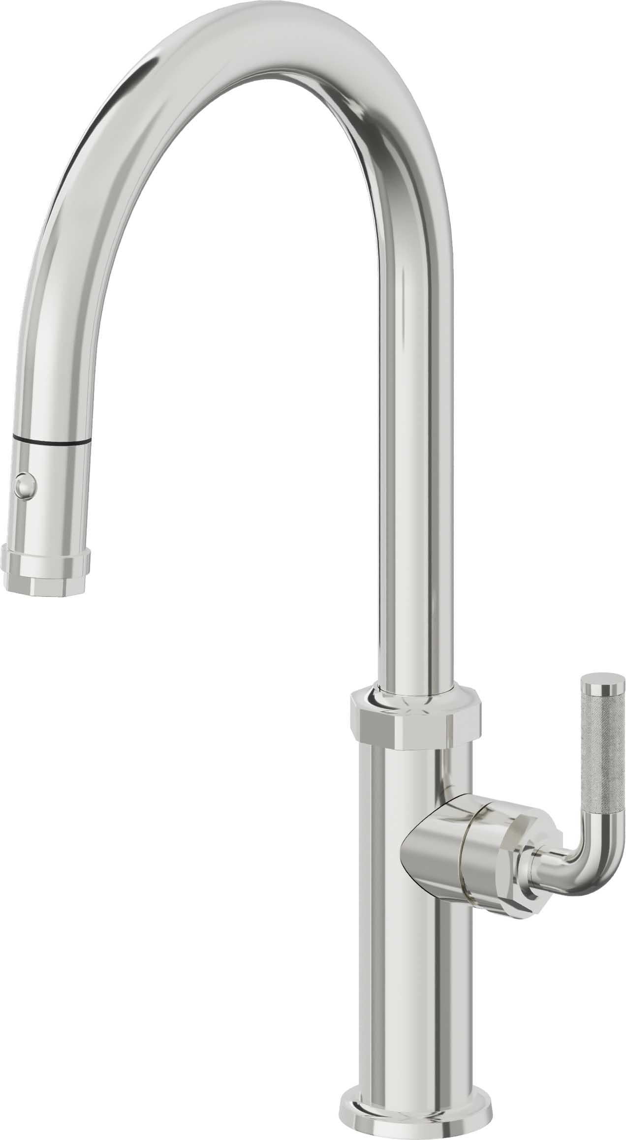 California Faucets Descanso High Arc Pull-Down Kitchen Faucet with Button Sprayer in Polished Chrome - K30-100-KL-PC
