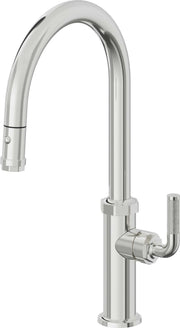 California Faucets Descanso High Arc Pull-Down Kitchen Faucet with Button Sprayer in Polished Chrome - K30-100-KL-PC