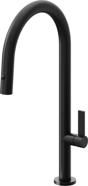 California Faucets Poetto Pull-Down Kitchen Faucet with Button Sprayer - High Arc Spout in Matte Black - K50-100-FB-MBLK
