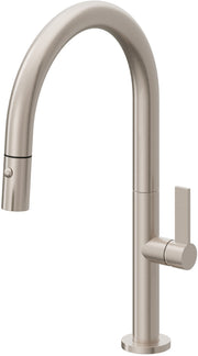 California Faucets Poetto Pull-Down Kitchen Faucet with Button Sprayer - Low Arc Spout in Gloss White - K50-102-FB-WHT